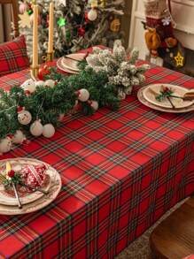1pc Checkered Christmas Tablecloth - Red Buffalo Plaid Christmas Tablecloth, Spill-Proof & Washable, Suitable For Dining, Parties And Holiday Decor, Halloween, Halloween Decoration