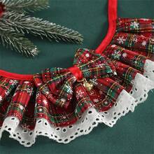 1pc Pet Christmas Scarf, Breathable And Non-Irritating, Checkered Design With Bell Charm And Bow, Assorted Styles (Gold Check, Red/Black Check, Green/Black Check, Black/White Check), Suitable For All Seasons To Keep Your Pet Fashionable And Adorable - Multicolor - View 6