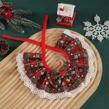 1pc Pet Christmas Scarf, Breathable And Non-Irritating, Checkered Design With Bell Charm And Bow, Assorted Styles (Gold Check, Red/Black Check, Green/Black Check, Black/White Check), Suitable For All Seasons To Keep Your Pet Fashionable And Adorable - Multicolor - View 3