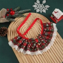 1pc Pet Christmas Scarf, Breathable And Non-Irritating, Checkered Design With Bell Charm And Bow, Assorted Styles (Gold Check, Red/Black Check, Green/Black Check, Black/White Check), Suitable For All Seasons To Keep Your Pet Fashionable And Adorable - Multicolor - View 5