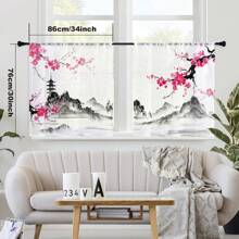 2 panele Plum Blossom Watercolor Landscape Sheer Curtain, półprzezroczyste z kieszenią na drążek, odpowiednie do kuchni, salonu, biura, sypialni, wystroju domu, do użytku przez cały rok