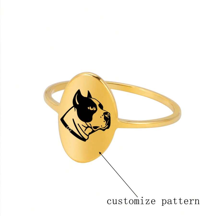 [Custom] Personalized Cartoon Animal Ring Laser Marking Dog Bulldog Ring Men's And Women's Stainless Steel Jewelry School Season Graduation Season Birthday Special Festival Giving Students Customized Commemorative Gifts
