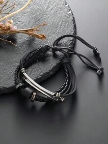 1pc Men's Fashionable Braided Multi-Layer Leather Rope Simple Leather Bracelet, Christmas, New Year, Valentine's Day Holiday Gift - Multicolor - View 5