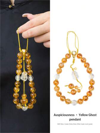  [VE] 1pc High Quality S925 Silver Natural Yellow Phantom Quartz Pendant, Gold Illusional Meaning Prosperity & Auspiciousness, Hand-Held Pendant Like Carrying Warm Sunshine, Dispel Worries & Bring Good Luck. Unique Texture Showcases Personal Charm, Perfect Combination Of Fashion & Protection, Surround You With Happiness & Success. Natural Gemstone Color Randomly