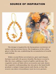 [VE] 1pc High Quality S925 Silver Natural Yellow Phantom Quartz Pendant, Gold Illusional Meaning Prosperity & Auspiciousness, Hand-Held Pendant Like Carrying Warm Sunshine, Dispel Worries & Bring Good Luck. Unique Texture Showcases Personal Charm, Perfect Combination Of Fashion & Protection, Surround You With Happiness & Success. Natural Gemstone Color Randomly - Widgets - View 6