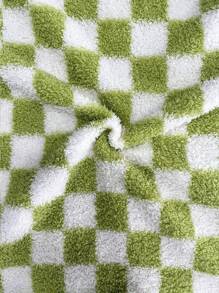 2pcs Green Plaid Women's Pajama Set, Thick Fleece Fabric, Comfortable & Simple Design, Crew Neck Top & Pants, Winter