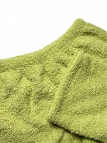 2pcs Green Plaid Women's Pajama Set, Thick Fleece Fabric, Comfortable & Simple Design, Crew Neck Top & Pants, Winter