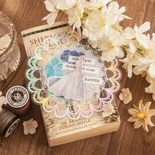 6 件/包复古蕾丝装饰贴纸、创意美学剪贴簿贴纸、DIY 装饰、工艺材料、节日礼物、个性化剪贴簿学校用品（8 种随机款式） - 白色 - 查看 9