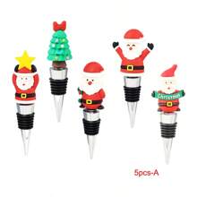 Lote de 3, 4 ó 5 Tapones reutilizables para botellas de vino con diseño aleatorio de Papá Noel, de aleación metálica, decoraciones navideñas para tapones de botellas de vino y bebidas, para fiestas de Navidad, cumpleaños y regalos
