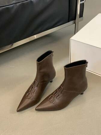 Women Versatile Lace-Up Decor Short Ankle Boots, Pointed Toe