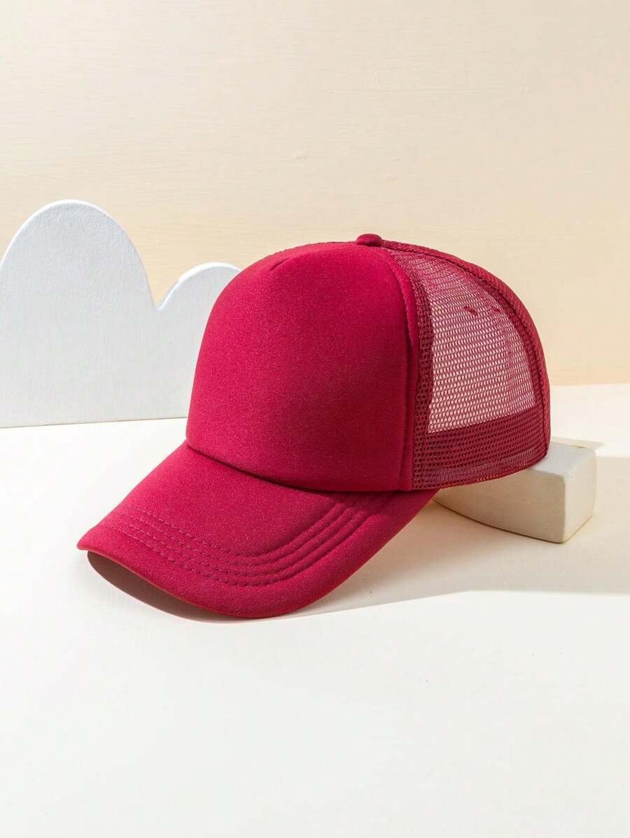 1pc Women Simple Solid Color Mesh Lightweight Baseball Cap, Adjustable Strap, For Daily Wear
