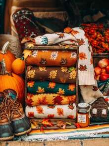 Pull femme mode rétro casual automne et hiver, pull tricoté à col rond avec contraste d'imprimé feuille d'érable jacquard - Marron - Voir 4