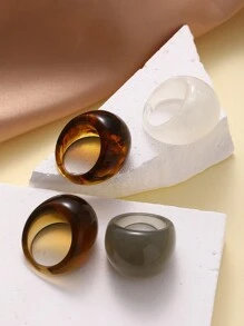 4pcs Retro Minimalist Resin Rings, Fashionable And Elegant For Daily Wear - Multicolor - View 3