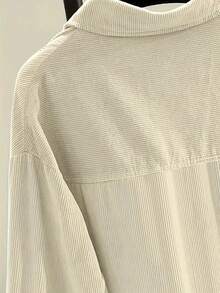 女式灯芯绒纽扣衬衫宽松休闲长袖时尚开衫夹克 2025 秋季超大码衬衫上衣 - 杏色 - 查看 3