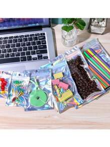 50pcs Resealable Foil Pouch Bags, Self-Sealing Laser Bags, Mylar Bag With Flat Zip Lock With Clear Front, For Food Storage Pouches, Candy Snacks, Lipsticks, Beads, Retail Packaging And Display Of Jewelry, Crafts, Nail Art And False Eyelashes, Christmas Valentine Day - Multicolor - View 8