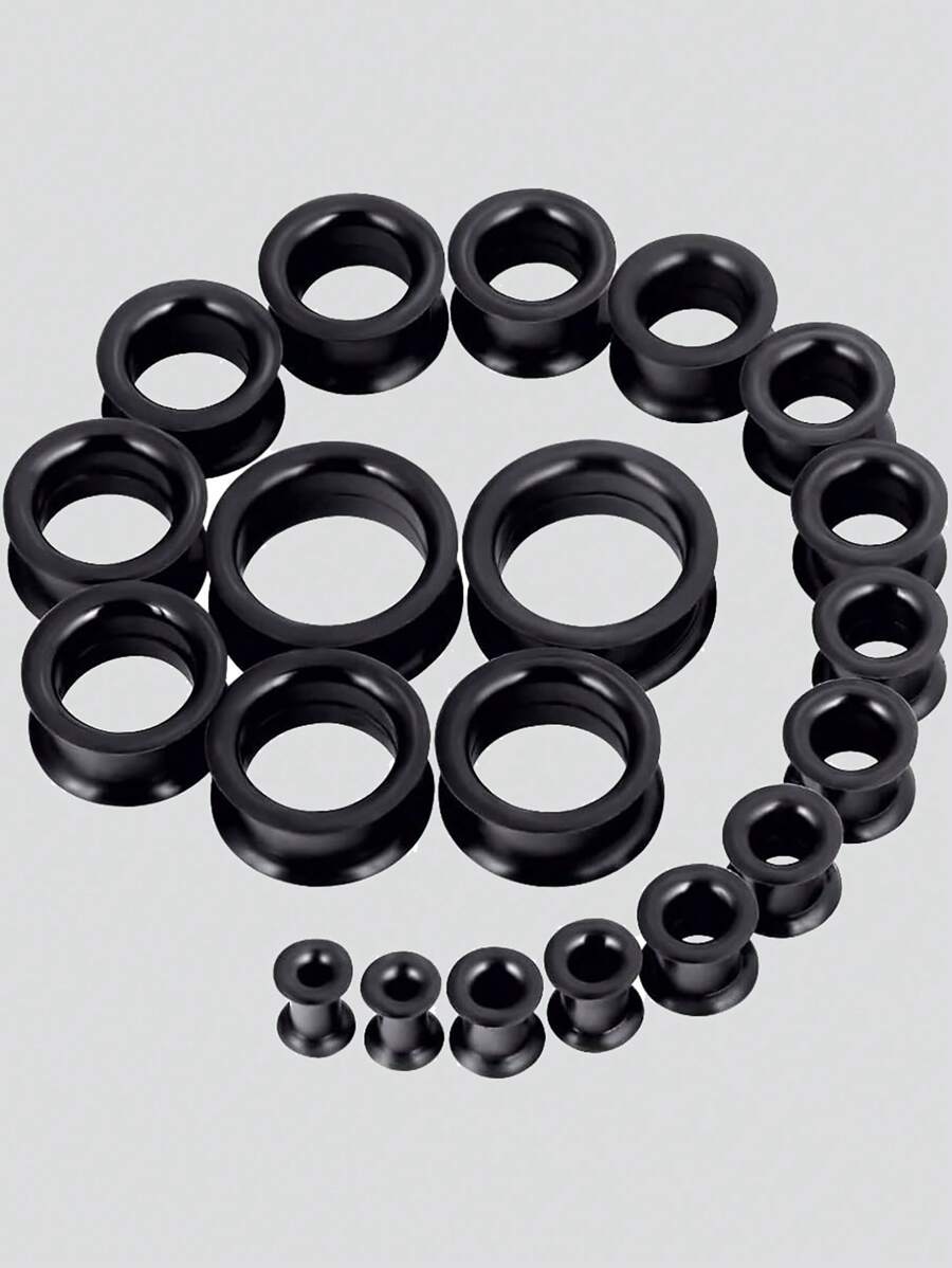 Pair Supersize Flexible Black Silicone Double Flared Ear Tunnel Plugs Flesh Tunnel Ear Gauge Expander Stretchers Piercing