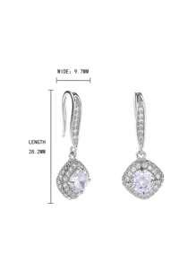 1 对奢华方晶锆石微镶嵌水钻吊坠耳环，14K 白金镀铜，适合女性、婚礼、订婚、周年纪念、派对、情人节珠宝礼物情人节、妈妈、母亲、母亲节、礼物 - 銀色 - 查看 4