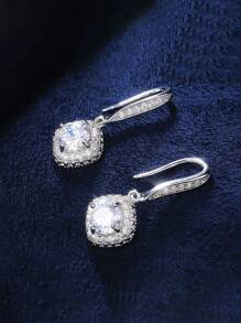 1 对奢华方晶锆石微镶嵌水钻吊坠耳环，14K 白金镀铜，适合女性、婚礼、订婚、周年纪念、派对、情人节珠宝礼物情人节、妈妈、母亲、母亲节、礼物 - 銀色 - 查看 3