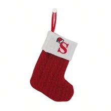 1pc Embroidered Letter Knitted Christmas Stocking Candy Gift Bag, Red,Christmas - Red - View 19