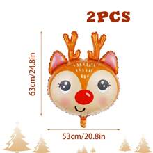 2 个圣诞驯鹿头铝箔气球，可爱驯鹿气球，适合圣诞快乐派对、冬季森林动物主题派对、生日派对装饰、圣诞节 - 彩色 - 查看 3