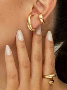 2 Drops Smooth High Fusion Adjustable Ring 18K Gold Plated 925 Silver - Vàng - Xem 5