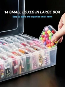 1 个透明塑料收纳盒，钻石画工具箱容器，适用于艺术 DIY、手工艺品、珠宝配件、药丸、缝纫、珠子分类收纳，4.6x6.5x2.3 英寸，大盒中 14 个小盒子 - 彩色 - 查看 1
