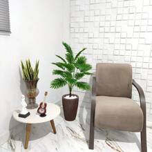 Little Lie Flower Artificial Coconut Tree Living Room Palm Tree With Vase Column Decoration - 鏽棕色 - 查看 2