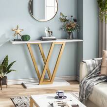 Tribesigns Mesa Consola, Mesa de Pasillo Industrial para Entrada, mesas de Entrada de 110 cm, Mesa de sofá Estrecha para Sala de Estar, Marco de Metal Estable y fácil de Montar (Blanco)