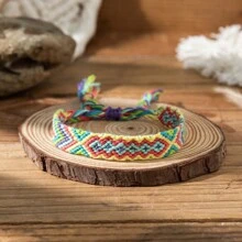 1pc Bohemian Fabric Tassel Handmade Woven Bracelet, Colorblock Summer Holiday Style