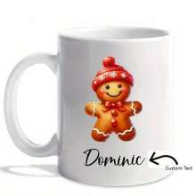 Custom Photo Personalized Name Christmas Ceramic Coffee Mug -Reusable, Machine Washable, Custom Santa/Gingerbread Design – Ideal Gift For Family, No Electricity Needed