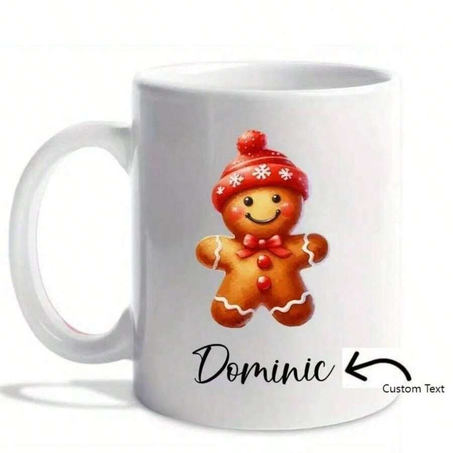 Custom Photo Personalized Name Christmas Ceramic Coffee Mug -Reusable, Machine Washable, Custom Santa/Gingerbread Design – Ideal Gift For Family, No Electricity Needed