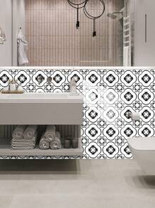 10片装几何格子图案印花PVC仿瓷砖家装墙贴墙纸壁纸DIY拼接自粘墙饰自粘防脏遮丑厨房卫生间客厅房间墙壁电视背景空间美化装饰 装修贴纸可撕墙板 墙纸壁纸 春季装修用品 焕新家居 拉玛装饰贴纸