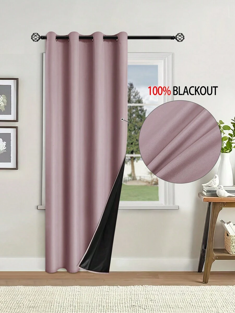 1pc Full Blackout Curtain Panel With Thermal Insulated Lining, Lightweight Polyester Fabric, Top Eyelet Design, Suitable For Living Room, Bedroom, Kitchen, Bathroom, Home Decor