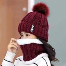 Winter Korean Style Knitted Beanie Hat & Scarf 2 Pieces Set, Thermal Lined, Windproof, For Women, Mom, Cycling - A - View 9