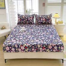 1 pieza Sábana ajustada de microfibra suave con estampado de fresa, planta, hojas, pequeña flor, estampado de cebra, estilo INS sencillo, impresión digital de unicolor (sin funda de almohada), tecnología nano suave y fina, envolvente de 360 grados, lavable a máquina, adecuada para dormitorios estudiantiles, todo el año.