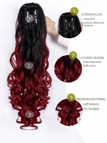 1 件耐热纤维长卷发波浪马尾假发渐变色 20 英寸顶级品质全机器制造年轻时尚假发优质合成假发女性假发日常派对使用 - 漸層 - 查看 8