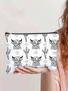 西式化妆包，奶牛印花化妆包，女牛仔礼物，女牛仔配饰，西式礼物，女牛仔礼物，白色旅行学校学校用品旅行必需品袋化妆包节日必需品节日返校化妆包化妆包美容返校化妆收纳盒化妆品收纳盒化妆品收纳 - 黑與白 - 查看 1