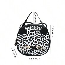 1pc Girl's New Leopard Print Bag, Pu Leather Cat Mobile Phone Bag, Cute Fashion Small Round Bag, Ideal Choice For Gifts - Black and White - View 4