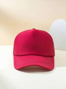 1pc Women Simple Solid Color Mesh Lightweight Baseball Cap, Adjustable Strap, For Daily Wear - Burgundy - View 3