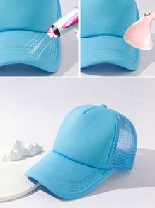 1pc Women Simple Solid Color Mesh Lightweight Baseball Cap, Adjustable Strap, For Daily Wear - Burgundy - View 4