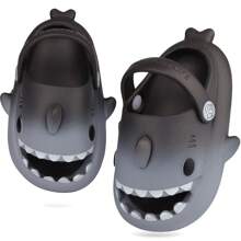 Girls Shark Slippers Boys Summer Cloud Sliders Sandals Cute Soft Lightweight Anti-Slip Beach Pool Shower Shoes Indoor Outdoor - 深灰色 - 查看 6