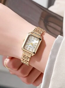 1pc Women's Fashion Quartz Watch, Simple Dial Square, High-Quality Gold Plated, Stainless Steel Strap, Suitable For Birthday, Anniversary, Halloween, Holiday Gifts