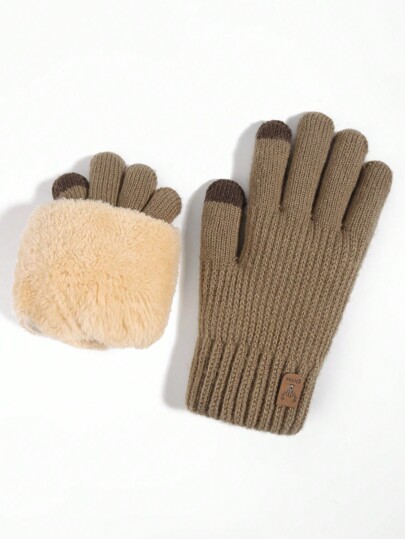 1 Pair Men's Winter Double Layer Thermal Lined Thick Touchscreen Texting Warm Knitted Full Finger Gloves, Cold Weather Warm Gloves, Suitable For Daily Use