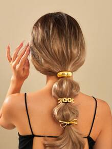 3pcs/1pc Elegant Alloy Solid Colour Bow Hair Tie Geometric Shape Hair Ties - High Quality Bouncy Metal Women's Hair Ties - Simple Everyday Hair Ties Valentine's Day Valentines Ponytail Holders Hair Elastics Hair Rubber Bands Scrunchies Hair Rope Elastic Hair Tie