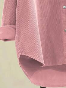 Women Corduroy Button Down Shirts Relaxed Fit Casual Long Sleeve Fashion Cardigan Jacket 2024 Fall Oversized Blouses Tops - Pink - View 4