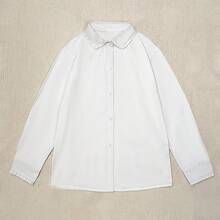 女童经典白色领口长袖衬衫，适合秋季，圆领学生常规衬衫，校服 - 白色 - 查看 3