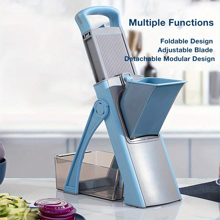 16 In 1 8 Blade Vegetable Chopper, Onion Mincer, Cutter, Dicer, Egg Slicer With Container, French Fry Cutter Potatoe Slicer, Salad Chopper, Cheese Grater, Food Chopper Multifunctional And Safe Slice, Thickness Adjuster, Easy To Clean, Space Saving - 藍色 - 查看 1