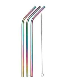 Stainless Steel Straw Kit Curved Metal Multicolored Reusable - 彩色 - 查看 2