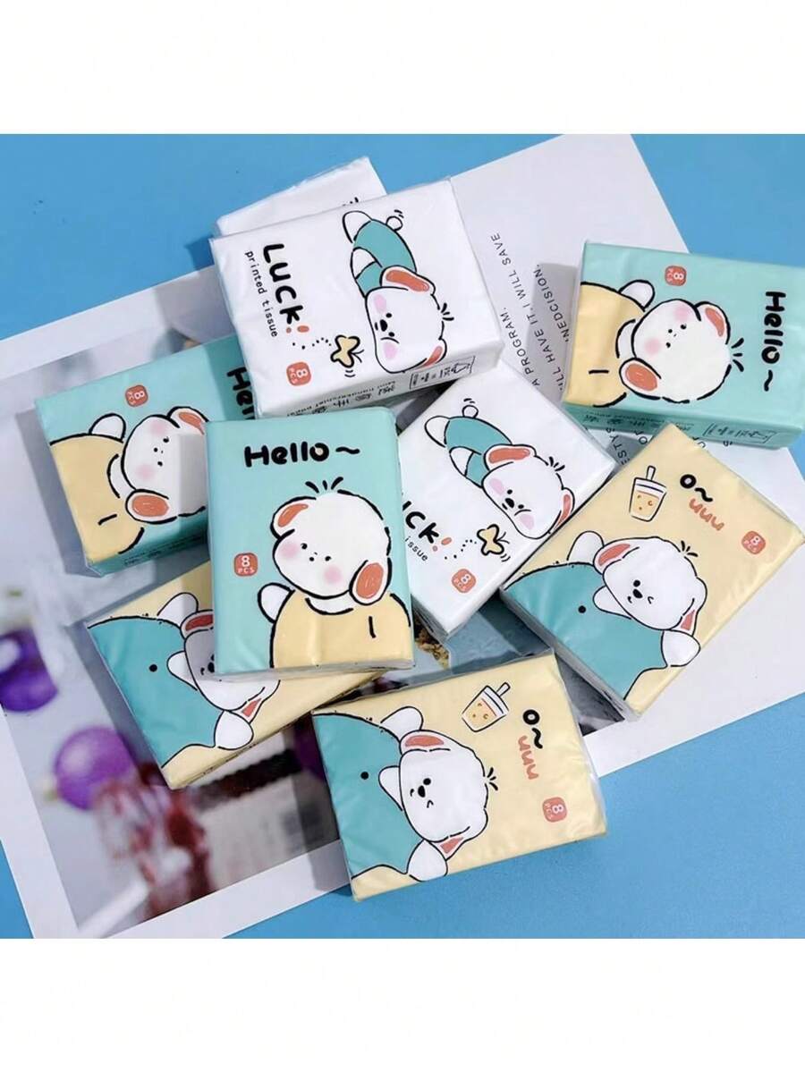 9 chiếc khăn tay dễ thương giấy hoạt hình gói nhỏ di động khăn giấy bề mặt thấm nước khăn ăn du lịch - 6 cái - Xem 1