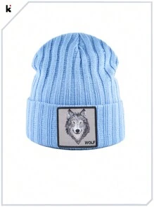 KKISSBAOBEI قبعة كاب نسيج محبوك بشعار الذئب 1 قطعة للرجال والنساء، مناسب للملابس الكاجوال والرياضية